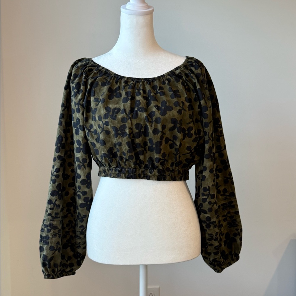 Apiece Apart Olive Green and Black Off-Shoulder Crop Top - Picture 4 of 7